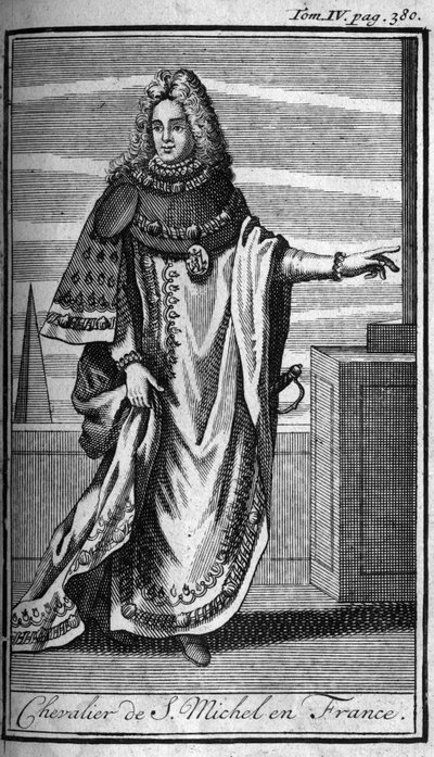 Ordery Rycerskie. Kawaler de Saint Michel we Francji w XV wieku. W „”Historii zakonów rycerskich czy rycerskich, bezpiecznych i rutynowych milicji obojga płci, które powstały do tej pory. Wydanie zaczerpnięte z Abbe Giustiniani, R.P.Bonani, M autorstwa Unknown artist