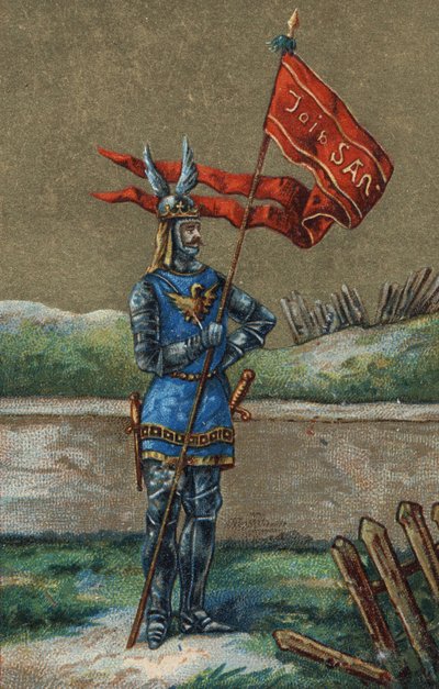 Oriflame lub sztandar króla Francji Karola V (1364-1380). XIX-wieczna chromolitografia. autorstwa Unknown artist