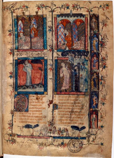 Podświetlana strona zaczerpnięta z rękopisu "Le Roman de la Rose" Guillaume de Lorris (około 1200-1238) i Jean de Meun (Meung) (1240-1305) około 1353 Szwajcaria Bibliotheque de Geneve autorstwa Unknown artist