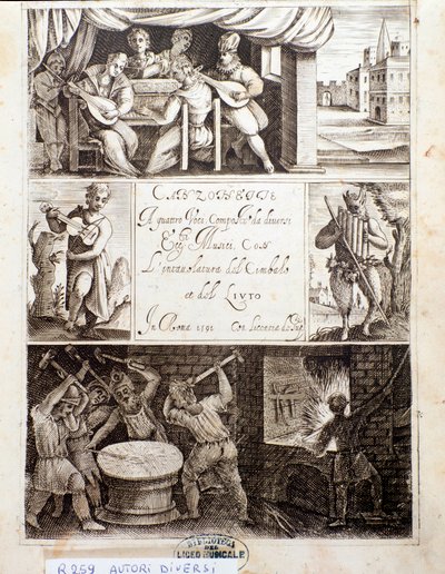 Strona z ilustracjami do różnych piosenek (akwaforta autorstwa Unknown artist