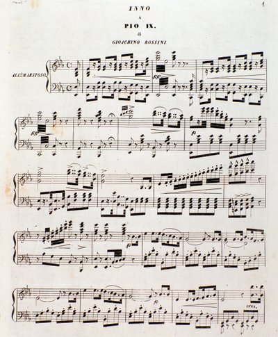 Strona partytury Popularny hymn dla Piusa IX autorstwa Gioacchino Rossiniego autorstwa Unknown artist