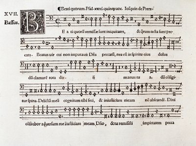 Strona partytury psalmu XIII kworum Beati autorstwa Willaerta (1538) autorstwa Unknown artist