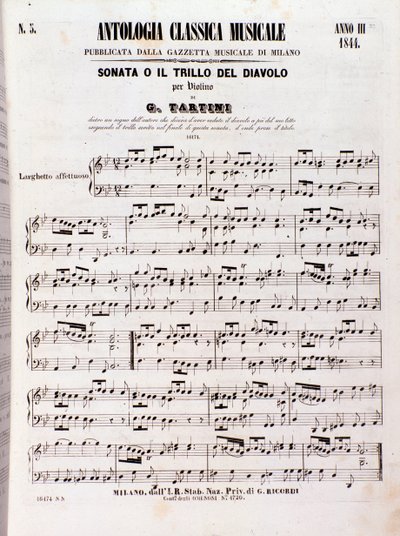 Strona partytury muzycznej Sonaty Diabelskiego trylu Tartiniego autorstwa Unknown artist