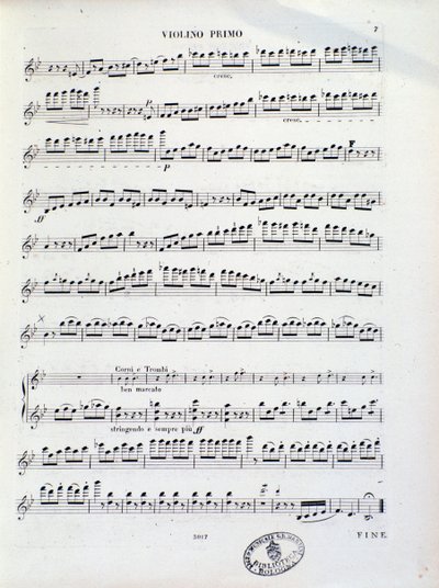 Strona partytury muzycznej pierwszych skrzypiec uwertury nr 11 Kalliwody autorstwa Unknown artist