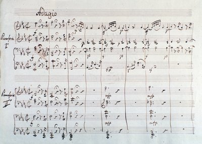 Strona symfonii zredukowana do dwóch fortepianów i ośmiu rąk Czarodziejskiego fletu, opera Mozarta, wersja Lichtenthala (XIX w.) autorstwa Unknown artist