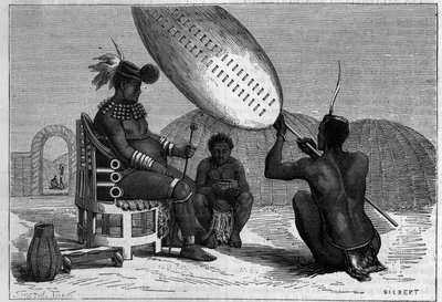 Panda, zmarły król Zulusów. Rycina w „Przyroda: przegląd nauk i ich zastosowania w sztuce i przemyśle” z dnia 5 kwietnia 1879 r. autorstwa Unknown artist