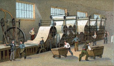 Produkcja papieru w XIX wieku we Francji. Chromolitografia z końca XIX wieku autorstwa Unknown artist