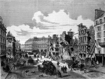 Paryż, rozbiórka rue de la Paix w celu otwarcia rue de Reaumur. 1868. Rycina XIX wieku. autorstwa Unknown artist
