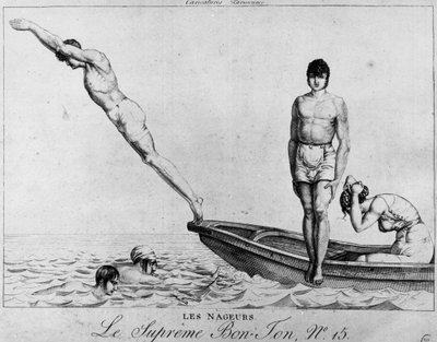 Paryska kreskówka: pływacy, mężczyźni nurkujący z łodzi - najwyższy Bon-Ton, nr 15, Musee Carnavalet autorstwa Unknown artist