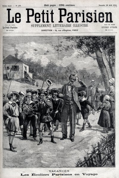 Paryskie wakacje szkolne na wycieczce na wieś. Grawerowanie w „”Le Parisien”” autorstwa Unknown artist