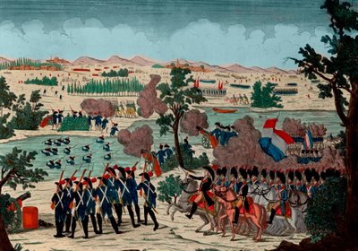 Przejście Mincio w dniu 11 IV roku preriowego (20 grudnia 1800) przez grenadierów francuskich. Pod okiem Bonaparte General en Chief - Grawerowanie - 1800 - Bitwa pod Pozzolo (znana również jako bitwa nad rzeką Mincio i Monzambano) - Przejście o autorstwa Unknown artist