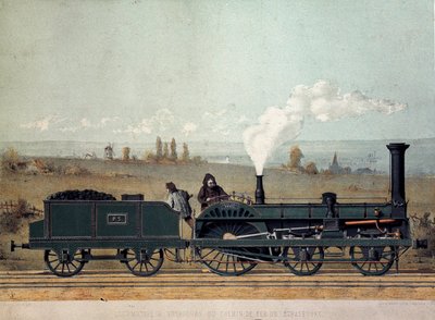 Lokomotywa pasażerska i wagon węglowy kolei strasburskiej (system Crampton) autorstwa Unknown artist