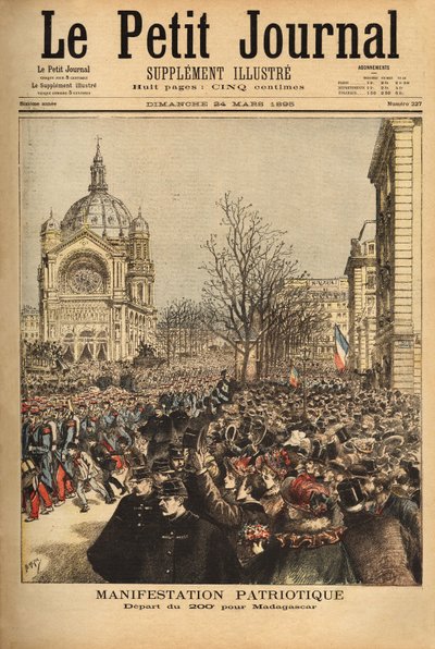 Demonstracja patriotyczna w Paryżu na początek 200. pułku na Madagaskar. Grawerowanie w „”Le petit journal”” 24.03.1895. Kolekcja Selvy. autorstwa Unknown artist