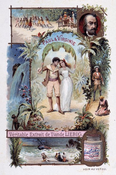Paula i Wirginii. Roman autorstwa Henri Bernardina de Saint Pierre (Saint-Pierre lub St-Pierre), pisarz francuski (1737-1814). Ilustracja V. Massé - winieta reklamowa Liébiga autorstwa Unknown artist