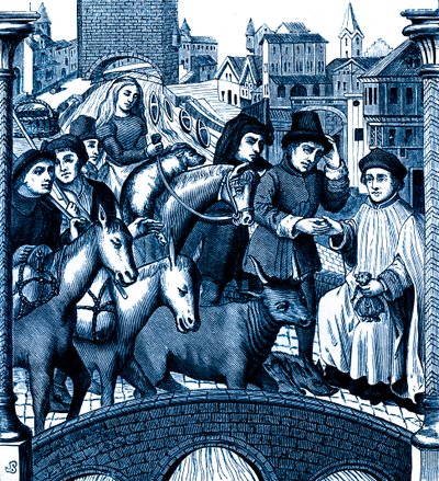 Płacenie za przejazd przez most w Tournai (grawerowanie) autorstwa Unknown artist