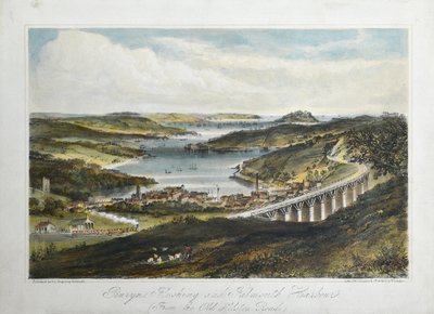 Penryn, Flushing i Falmouth Harbors (od Old Helton Road), ok. 1860-80 (litografia kolorowa na papierze) autorstwa Unknown artist