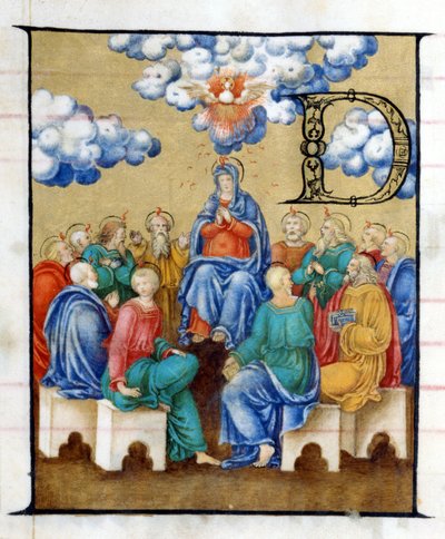 Pięćdziesiątnica - zstąpienie Ducha Świętego. Miniatura z XV wieku. Chiesa dell
