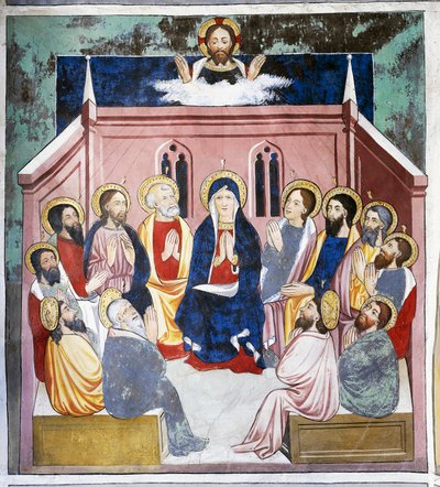 Pięćdziesiątnica, Życie Chrystusa (XV wiek), freski, kaplica św. Sebastiana, Villard-de-Lans, Rodan-Alpy, Francja. autorstwa Unknown artist