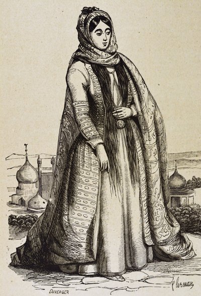 Persja (XIX w.). Społeczeństwo. Perska kobieta. Grawerunek. Kolekcja prywatna autorstwa Unknown artist