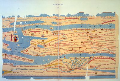 Tablica Peutingera przedstawiająca rzymskie sposoby w Egipcie i Turcji. Mapa drogowa z XIII wieku na podstawie mapy Cesarstwa Rzymskiego z III wieku. Paryż, BN. autorstwa Unknown artist