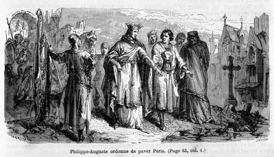 Philippe Auguste zleca brukowanie Paryża w XII wieku - grawerowanie autorstwa Unknown artist