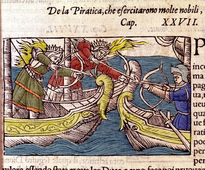 Piractwo było praktykowane przez wiele skandynawskich szlachcianek. Grawer z „Historii narodów północnych” Olausa Magnusa, Wenecja 1567. autorstwa Unknown artist