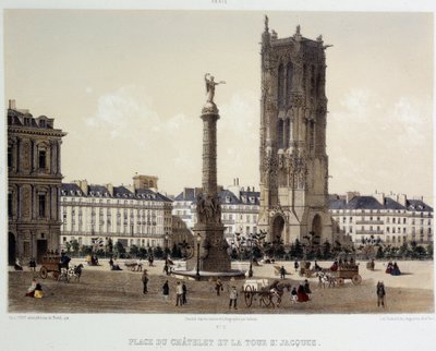 Place du Chatelet i wieża Saint-Jacques autorstwa Unknown artist