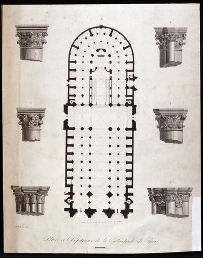 Plan i stolice katedry Notre Dame (Notre-Dame) w Paryżu. 19 wiek. autorstwa Unknown artist