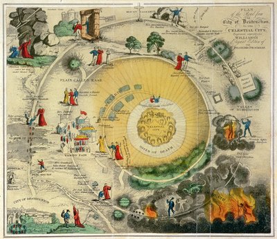 „Plan drogi z Miasta Zniszczenia do Niebiańskiego Miasta, wygrawerowany specjalnie dla eleganckiego wydania Williamsa The Pilgrim