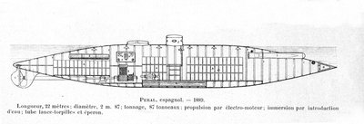 Tabliczka przedstawiająca hiszpańską łódź podwodną (okręt podwodny) Peral zaprojektowana przez Isaaca Perala (1851-1895) w 1884 r. autorstwa Unknown artist
