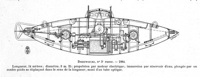 Tabliczka przedstawiająca okręt podwodny (okręt podwodny) Drzewiecki 2 zaprojektowany przez wynalazcę i inżyniera Stefana K. Drzewieckiego (1844-1938) autorstwa Unknown artist