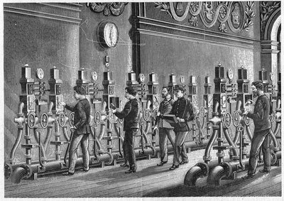 Poczta pneumatyczna, Place de la Bourse w Paryżu w 1888 r. autorstwa Unknown artist