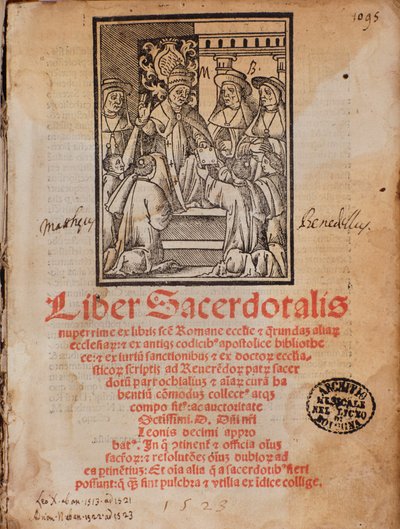 Papież Leon X otrzymuje książkę Frontyspice księgi liturgicznej „Liber Sacerdotalis” Castelliniego autorstwa Unknown artist