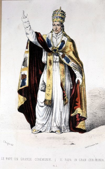Papież Pius IX w sukni wielkiej ceremonii - grawer autorstwa Unknown artist