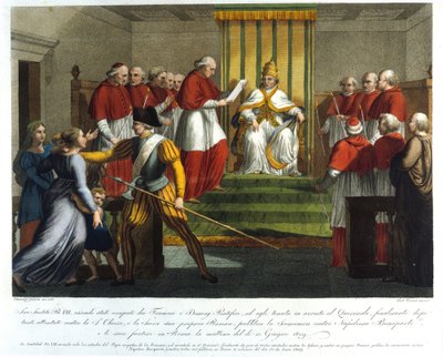 Papież Pius VII (1742 - 1823) 10 czerwca 1809 ekskomunował Napoleona Bonaparte. Rycina z XIX wieku. autorstwa Unknown artist