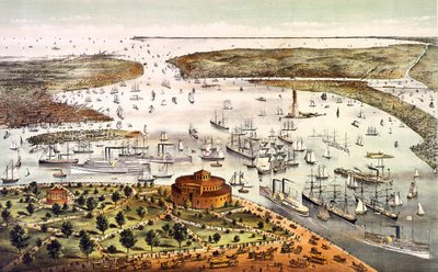 Port w Nowym Jorku; widok z lotu ptaka. Grawerowanie v. 1892. autorstwa Unknown artist