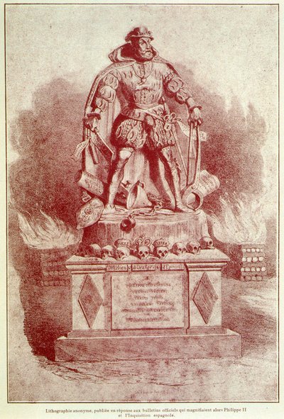 Portret-zarzut Filipa II dotyczący hiszpańskiej inkwizycji - grawerowanie autorstwa Unknown artist