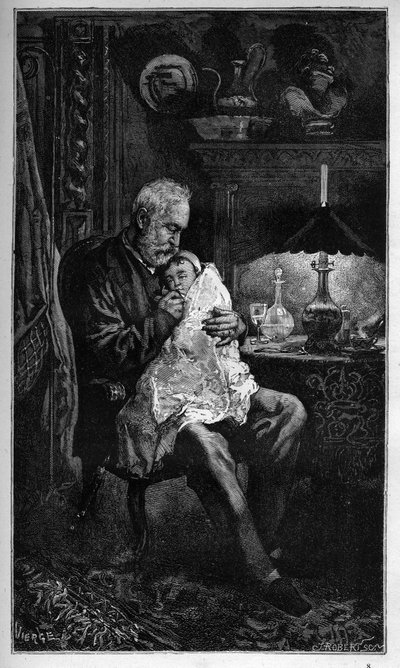 Portret Victora Hugo, siedzącego z wnuczką Jeanne - grawerowanie z „” Straszny rok”” („Straszny rok”) - Hugo et l