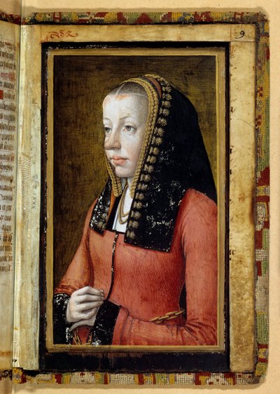 Portret przedstawia Annę Bretanii (1477-1514), królową Francji. Miniatura, fragment księgi godzin. Anonimowy autorstwa Unknown artist