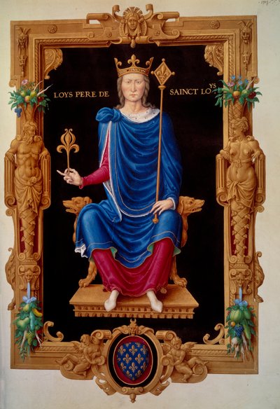 Portret u stóp króla Francji Ludwika VIII lwa (1187-1226) ojca św. Ludwika. Miniatura w „”Recueil des rois de france”” Jeana Tilleta autorstwa Unknown artist