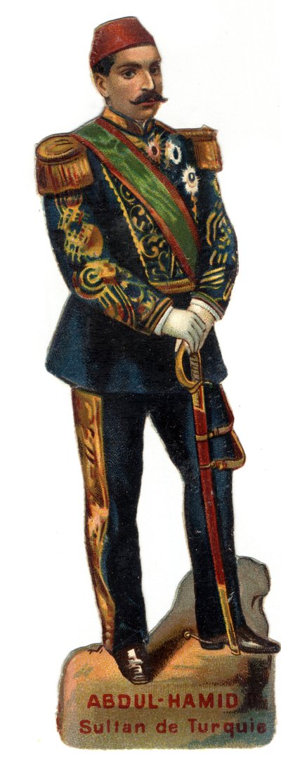 Portret Abdulhamida II (Abd ul Hamida, Abd-ul-Hamida, Abdulhemita, Abdulhamida, Abdulhamida, Abd al-Hamida, Abd al-Hamida) (1842-1918), sułtana osmańskiego (Turcja). Późna chromolitografia XIX wieku. Prywatna kolekcja autorstwa Unknown artist