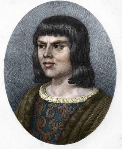 Portret Alaina Chartiera. Francuski dyplomata i pisarz (1385-1433). Sekretarz przyszłego Karola VII. Grawerowanie z XIX wieku. autorstwa Unknown artist