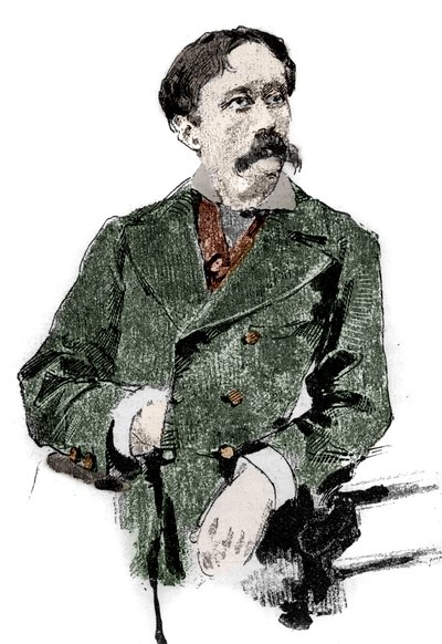 Portret Arrigo (lub Enrico) Boito (1842-1918), włoskiego librecisty, autora libretta „Otella” (Otella) Giuseppe Verdiego. Grawerowanie w „Le monde słynny”” autorstwa Unknown artist