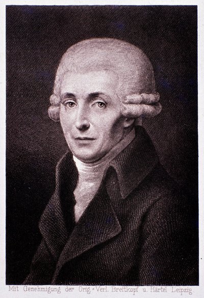 Portret austriackiego kompozytora Josepha Haydna (1732-1809) Grawerowanie. 19 wiek. Mediolan, biblioteca del conservatorio autorstwa Unknown artist