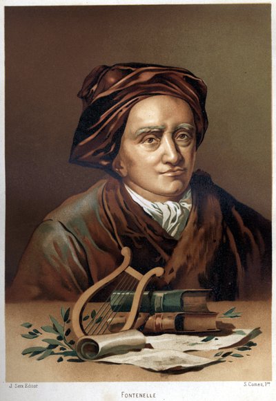 Portret Bernarda Le Bouyera (Boviera) autorstwa Fontenelle (1657-1757). Chromolitografia z końca XIX wieku. na podstawie „Nauka i jej ludzie” Louisa Figuiera. Barcelona 1881 autorstwa Unknown artist