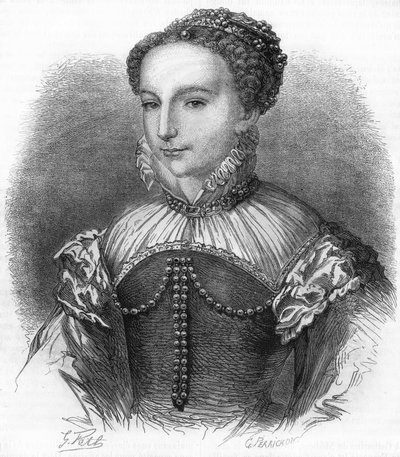 Portret Katarzyny Medycejskiej (Caterina de Medici) (1519-1589) żony króla Francji Henryka II. Grawerowanie z XIX wieku. autorstwa Unknown artist