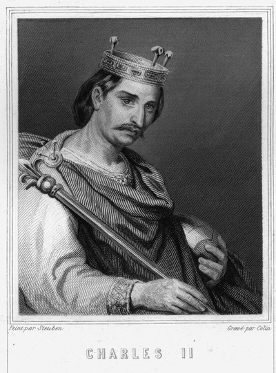 Portret Karola II Łysego (823 - 877), króla Francji - w „Histoire des Français” Lavallée, rycina, sd. autorstwa Unknown artist