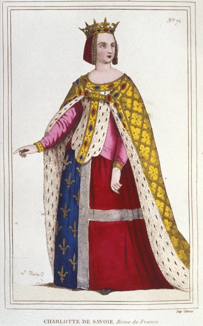 Portret Charlotte de Savoy 1445 -1483 Królowa Francji od 1461 do 1483 Narzeczona Ludwika XI (Le Prudent) w 1451 grawerowanie 1830 autorstwa Unknown artist