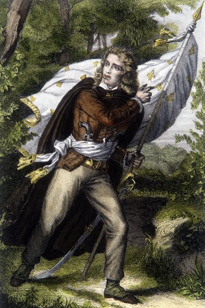 Portret szefa kuchni Chouana Jacquesa Cathelineau (1759-1793) niosącego sztandar z kwiatami lilii autorstwa Unknown artist