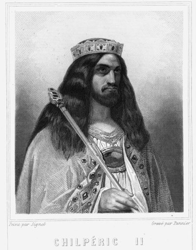 Portret Childeryka III (w. 670 - 721), króla Neustrii - w „Histoire des Francais” Lavallee, rycina, sd. autorstwa Unknown artist